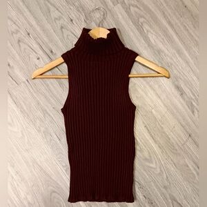 Cecico Burgundy Ribbed Sleeveless Turtleneck Sweater Women's Medium
